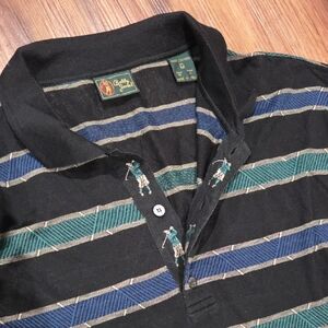 Bobby Jones Black and Teal Striped Polo Size Medium Vintage Golf Shirt